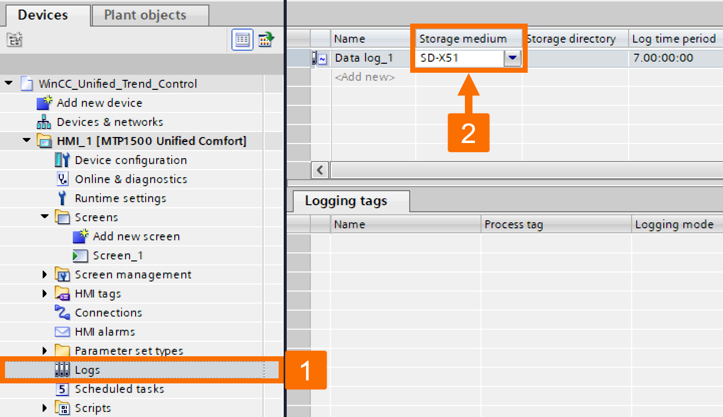 Figure 3.3: WinCC Unified Trend Control - Storage setup validation