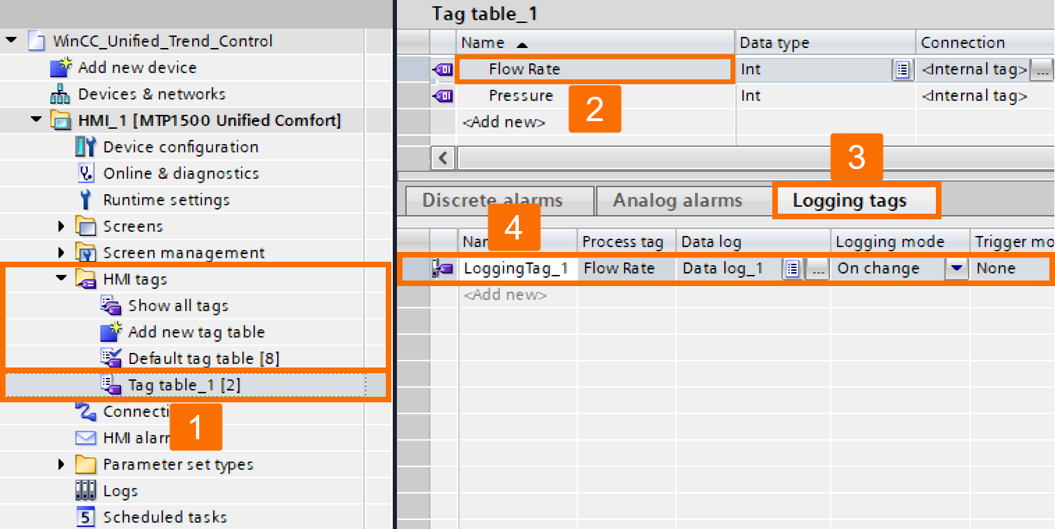 Figure 3.4: WinCC Unified Trend Control - Connecting log to HMI tag