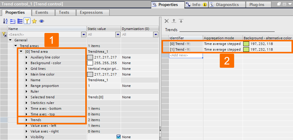 Figure 2.8: WinCC Unified Trend Control - Defining identifiers for the trend control