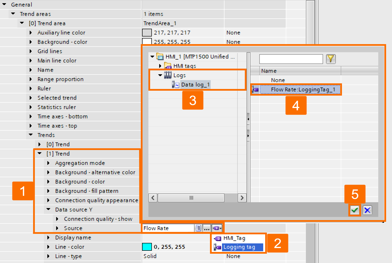 Figure 3.6: WinCC Unified Trend Control - Updating trend source to logging tag