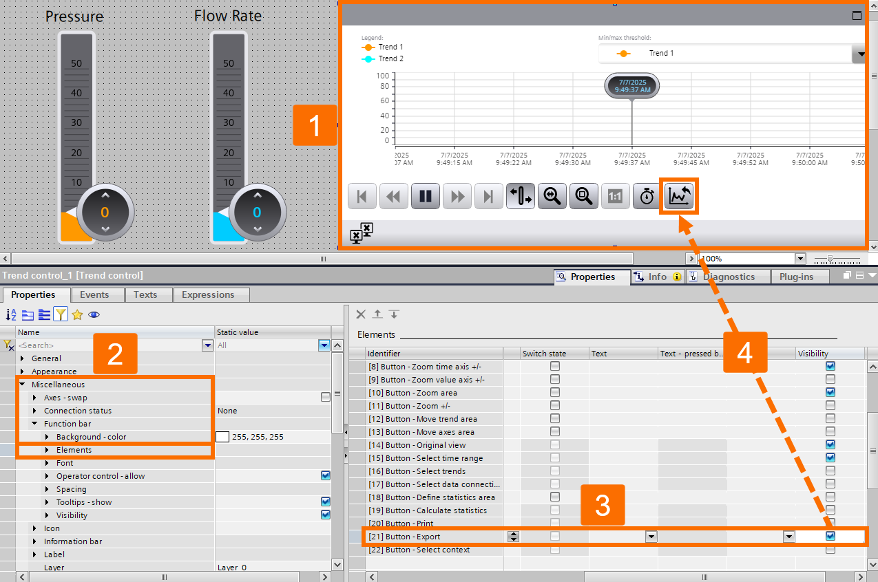 Figure 4.1: WinCC Unified Trend Control - Activating export button visibility