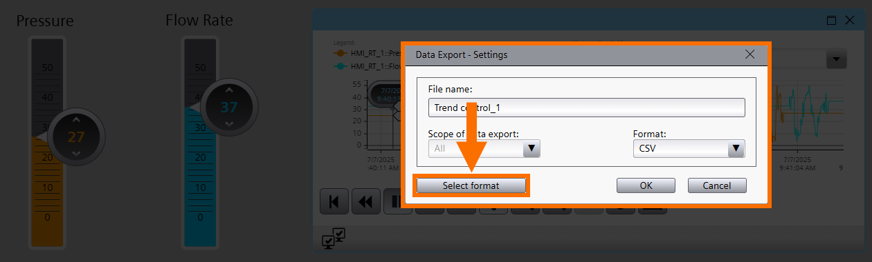 Figure 4.3: WinCC Unified Trend Control - Data export window