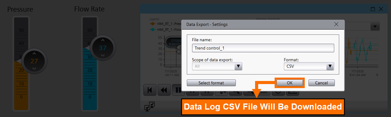 Figure 4.5: WinCC Unified Trend Control - Confirming settings to start data export
