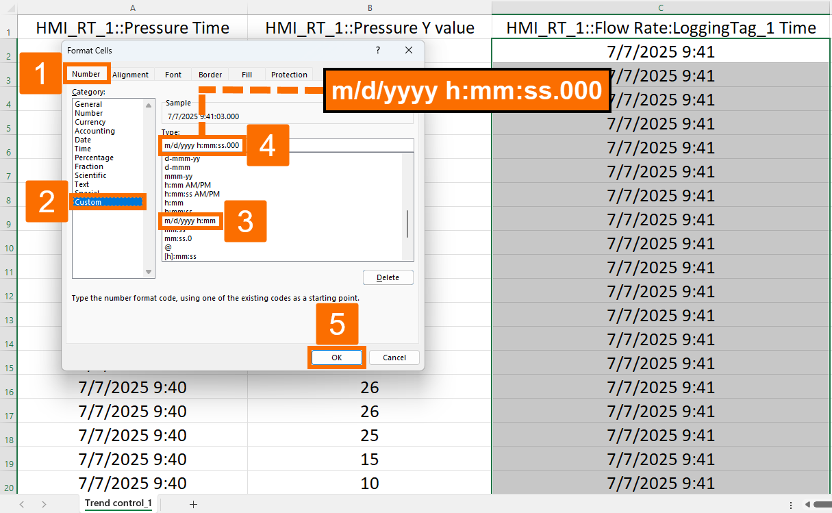 Figure 4.8: WinCC Unified Trend Control - Customizing data & time format