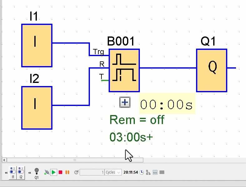 Figure 3.4: Siemens LOGO timers - Active reset cancels off-delay operation
