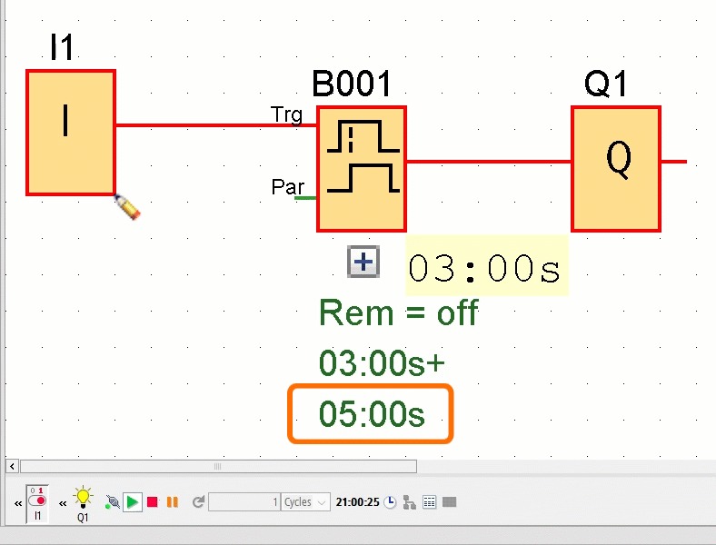 Figure 4.5: Siemens LOGO timers - Trigger high cancels off-delay in on-/off-delay timer