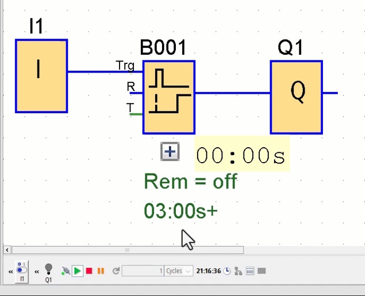 Figure 5.2: Siemens LOGO timers - One-shot trigger initiates retentive on-delay timer