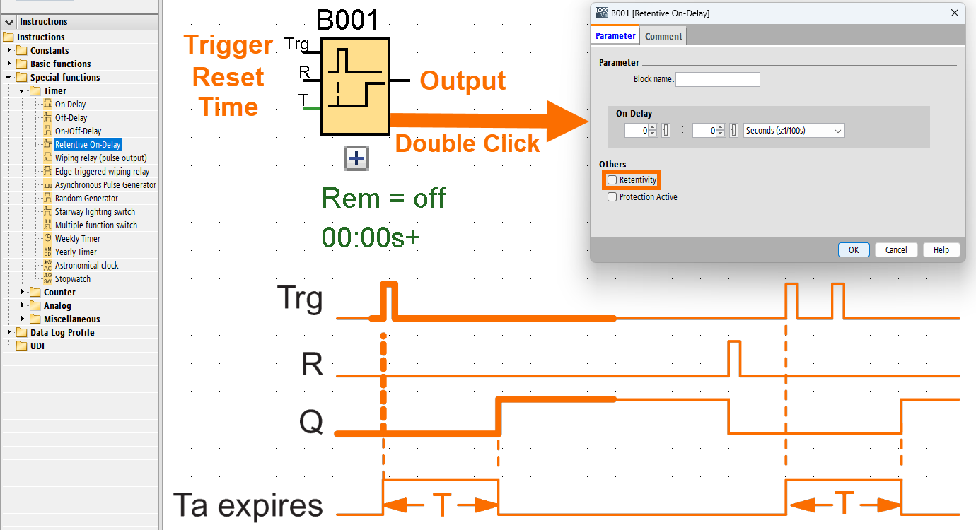 Figure 5.1: Siemens LOGO timers - Retentive on-delay timer description 