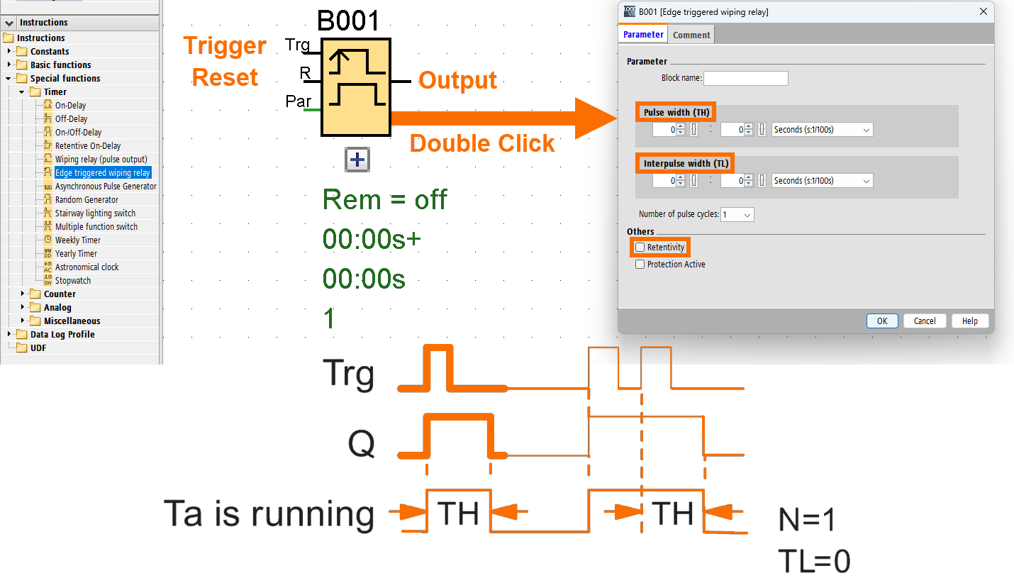 Figure 7.1: Siemens LOGO timers - Edge-triggered pulse timer description 