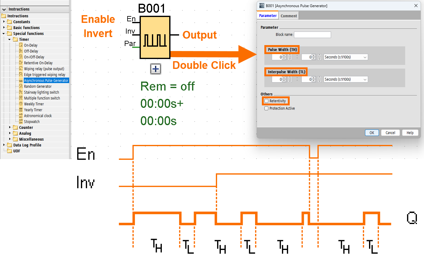 Figure 8.1: Siemens LOGO timers - Asynchronous pulse generator timer description