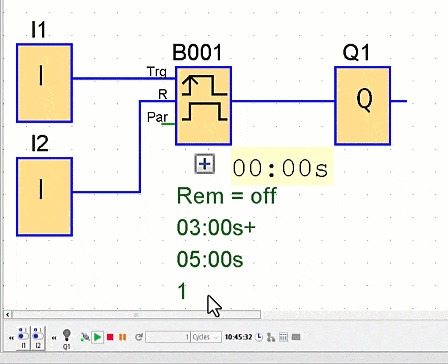 Figure 7.3: Siemens LOGO timers - New pulse-pause cycle initiated in edge-triggered pulse timer