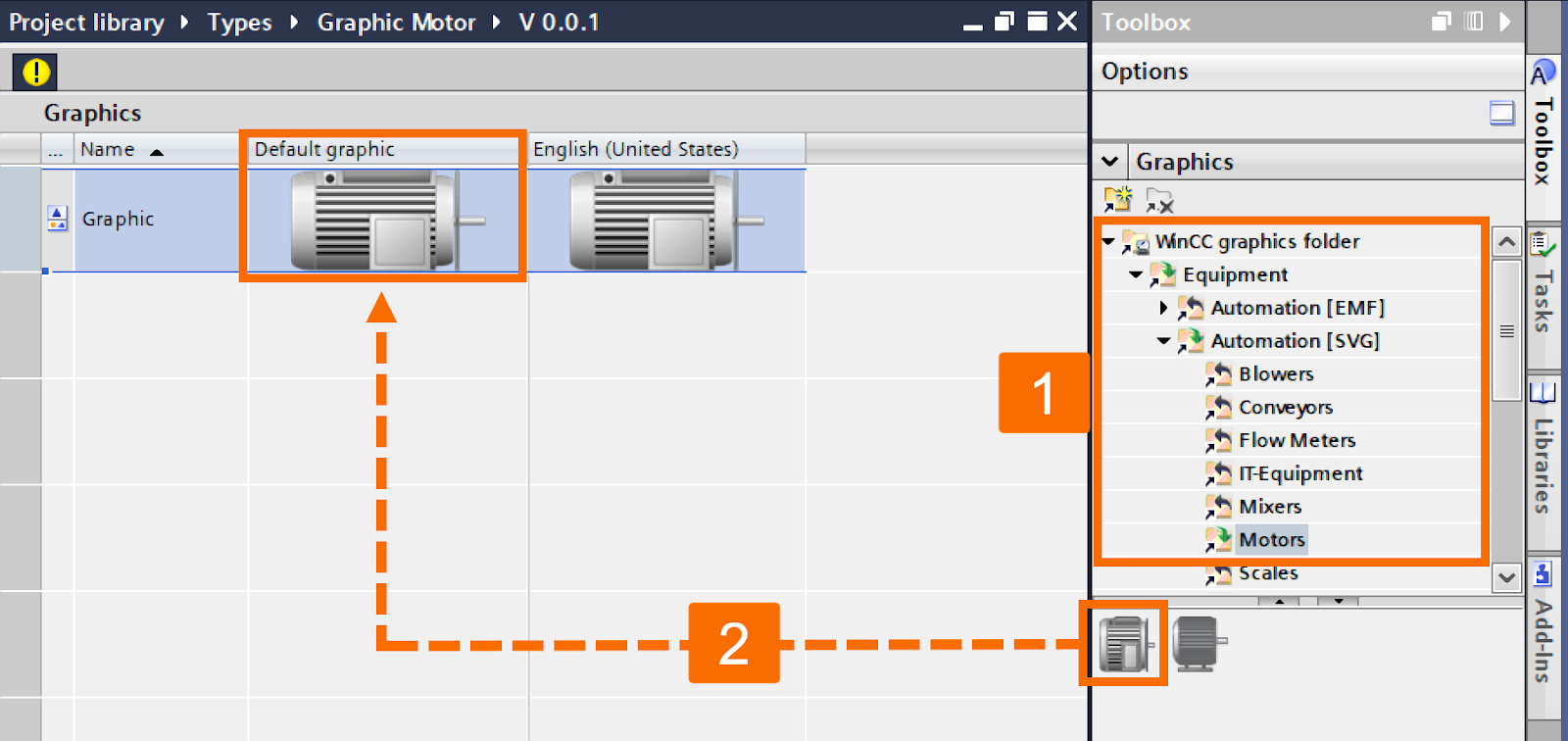 Figure 1.3: Building WinCC Unified Faceplate - Importing Graphics from Library