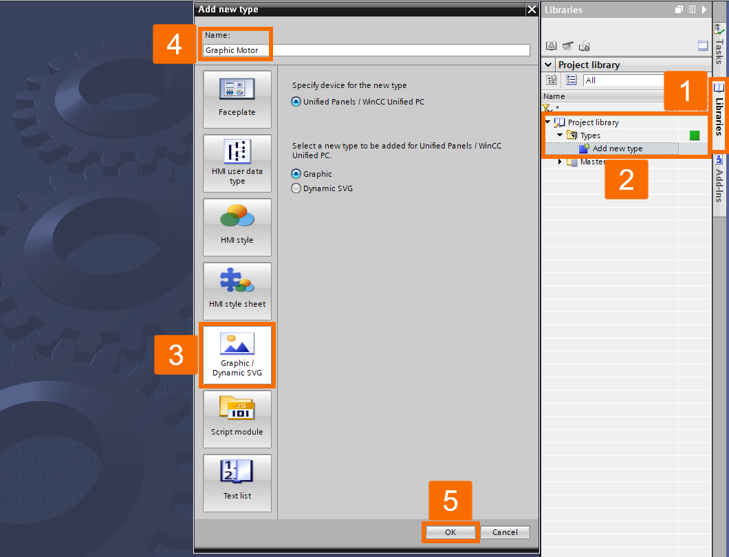 Figure 1.2: Building WinCC Unified Faceplate - Adding a New Graphic Type