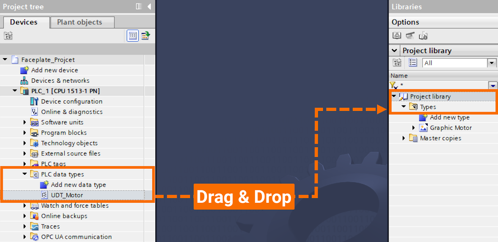 Figure 3.1: Building WinCC Unified Faceplate - Adding the UDT to the Project Library