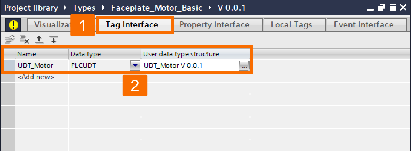 Figure 4.1: Building WinCC Unified Faceplate - Configuring the Faceplate Tag Interface