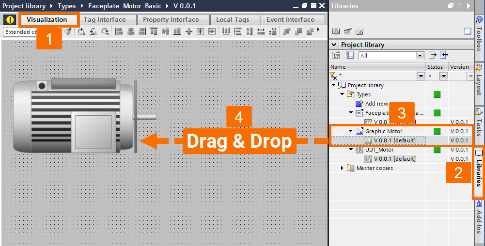 Figure 4.2: Building WinCC Unified Faceplate - Adding Library Graphics to the Faceplate
