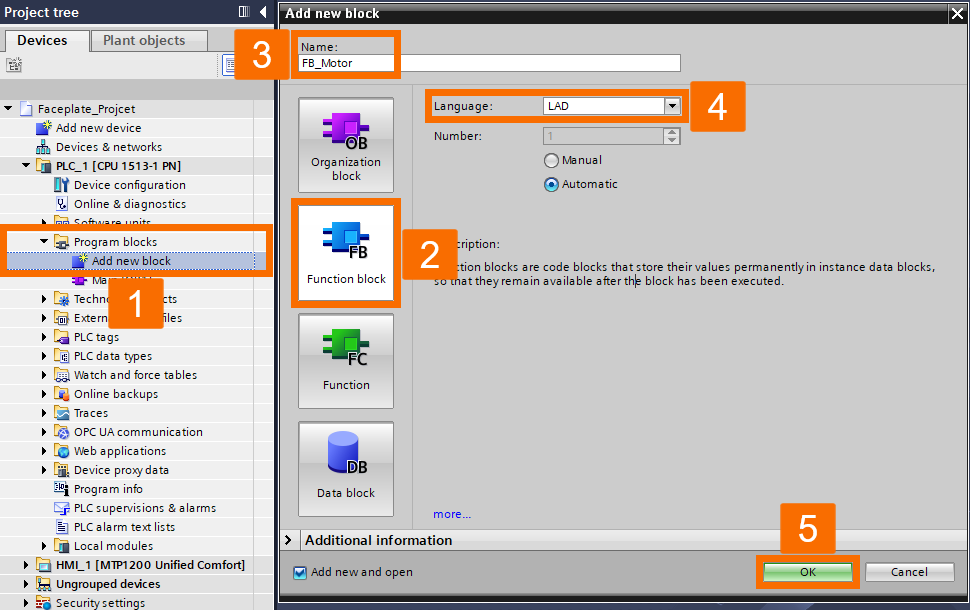 Figure 2.2: Building WinCC Unified Faceplate - Function Block Initialization