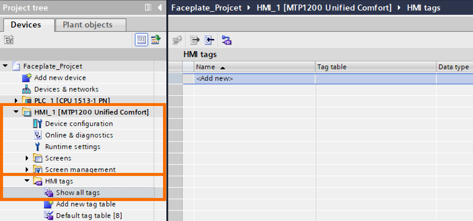 Figure 2.6: Building WinCC Unified Faceplate - HMI Tag Management Interface