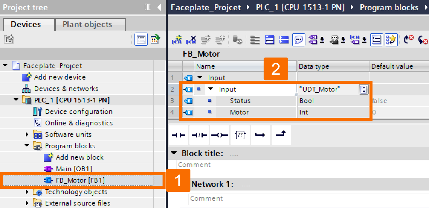 Figure 2.3: Building WinCC Unified Faceplate - Defining the Function Block Input