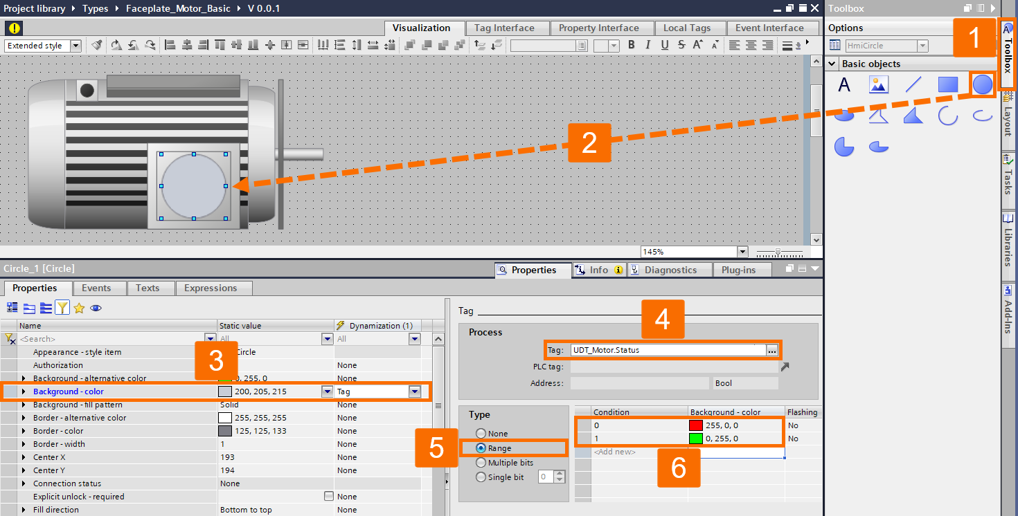 Figure 4.3: Building WinCC Unified Faceplate - Linking Graphic Properties to PLC Data