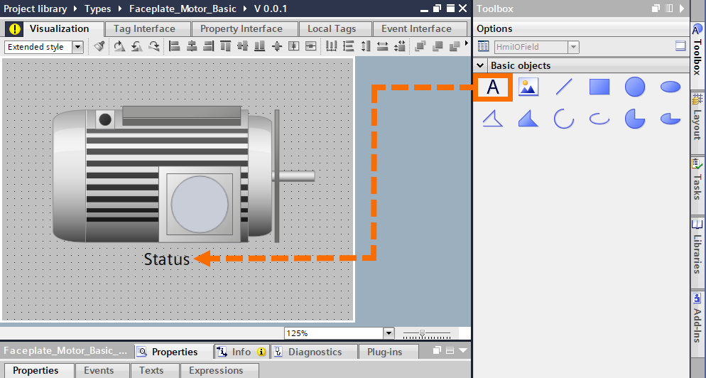 Figure 4.6: Building WinCC Unified Faceplate - Text Object Placement