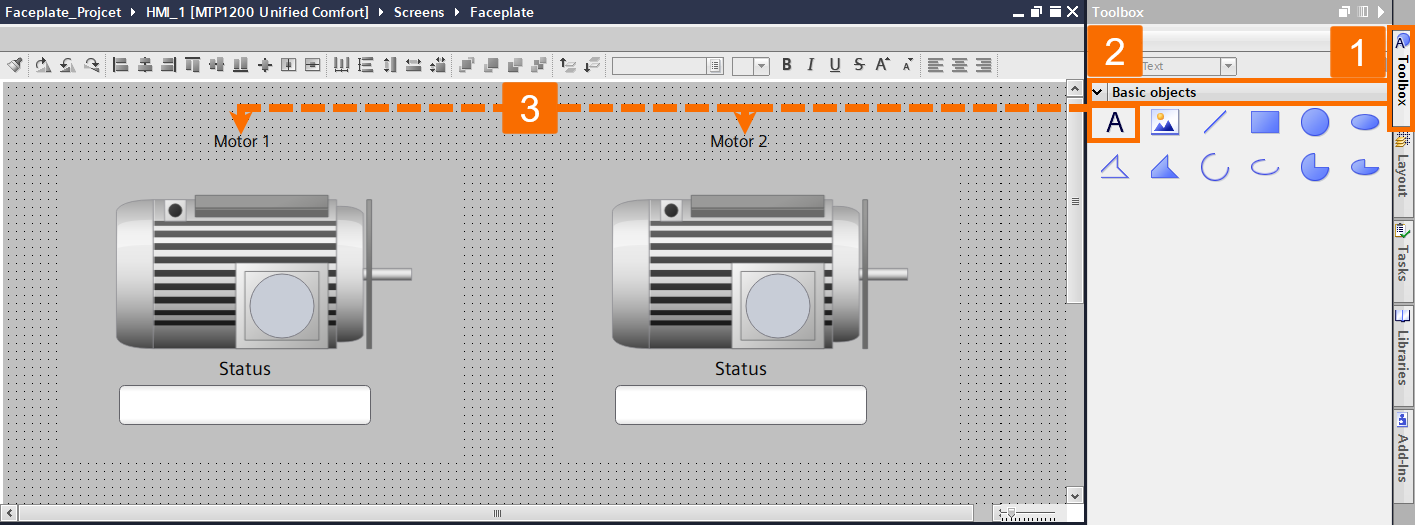 Figure 4.10: Building WinCC Unified Faceplate - Labeling the Motor Instances