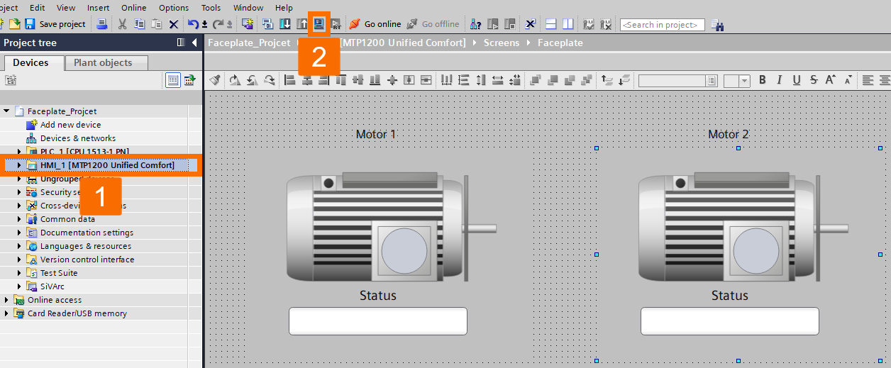 Figure 4.15: Building WinCC Unified Faceplate - Launching the HMI Simulation