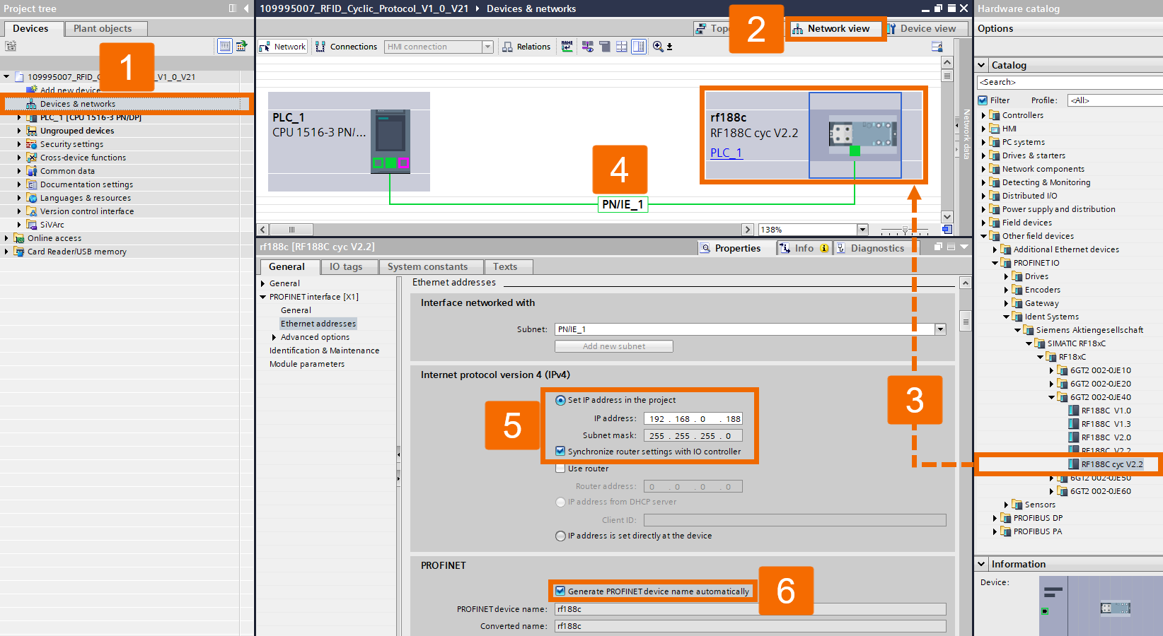 Figure 2.2: RFID Read/Write in Siemens TIA Portal - Connecting PLC to RF188C