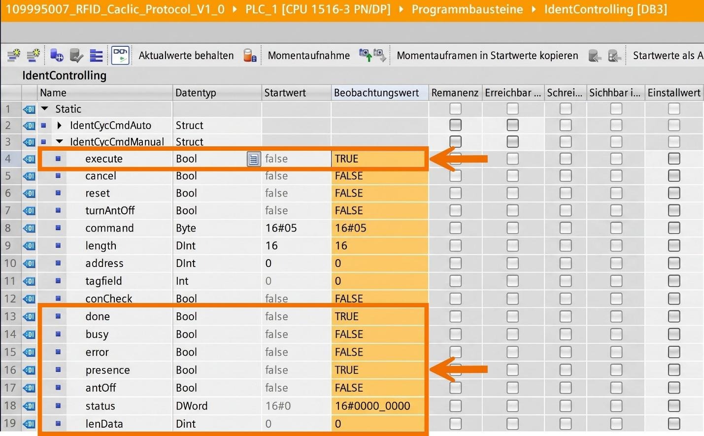 Figure 11.5: RFID Read/Write in Siemens TIA Portal - Confirming write operation success