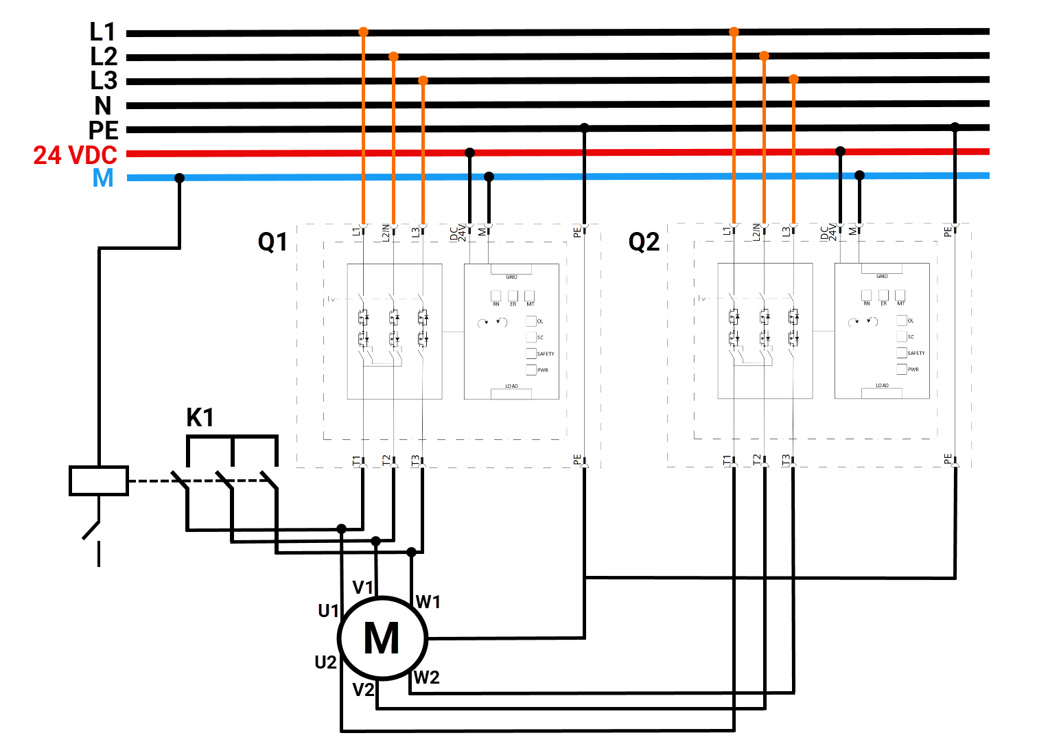Figure 5.1: Dahlander Motor with Electronic Starter - Wiring Diagram Overview