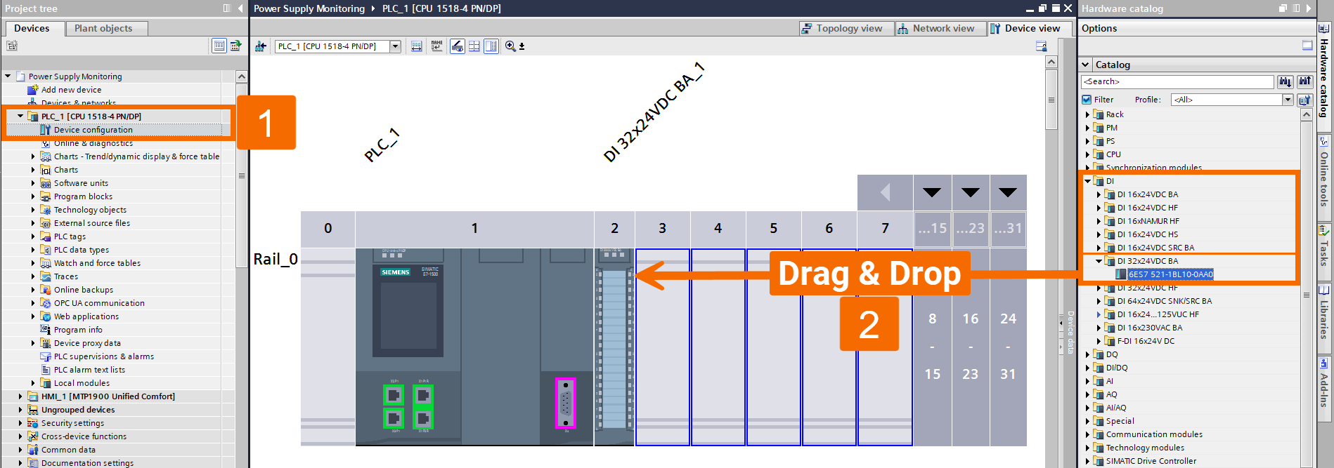 Figure 3.2: Power supply monitoring with PLC & HMI - Adding a digital input module to a PLC