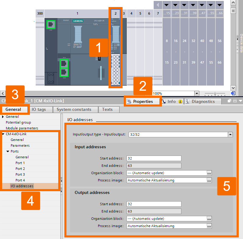 Figure 3.7: Configuring IO-Link Air Blower in Siemens TIA Portal - Setting up the blower input data size