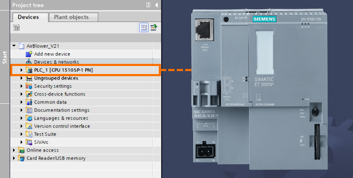 Figure 3.1: Configuring IO-Link Air Blower in Siemens TIA Portal - Project setup & CPU selection