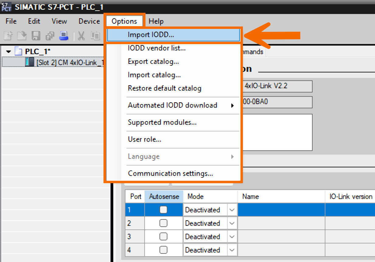 Figure 4.5: Configuring IO-Link Air Blower in Siemens TIA Portal - Manually importing the IODD file