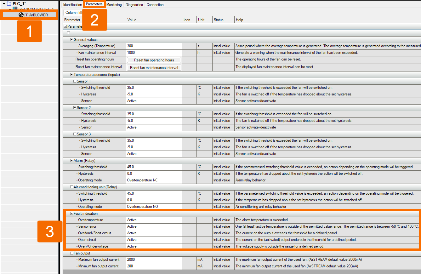 Figure 4.12: Configuring IO-Link Air Blower in Siemens TIA Portal - Configuring error detection parameters