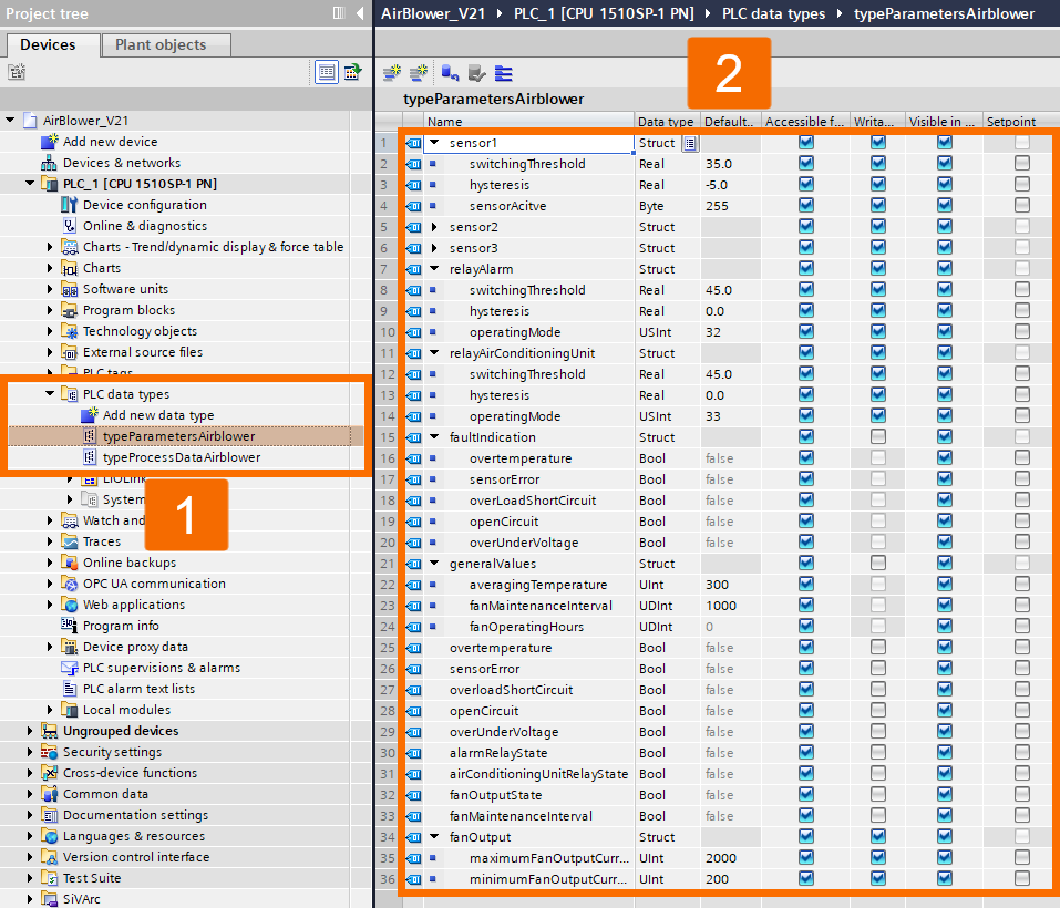 Figure 4.14: Configuring IO-Link Air Blower in Siemens TIA Portal - Saving blower parameters to the UDT