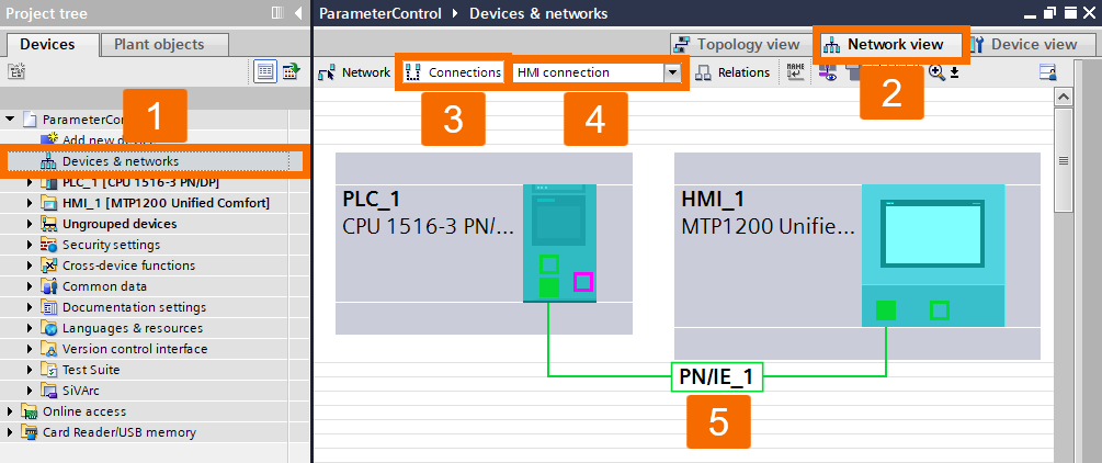 Figure 1.2: WinCC Unified Parameter Control - Setting up the HMI connection