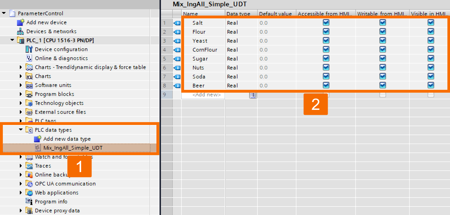 Figure 1.3: WinCC Unified Parameter Control - Building the custom UDT