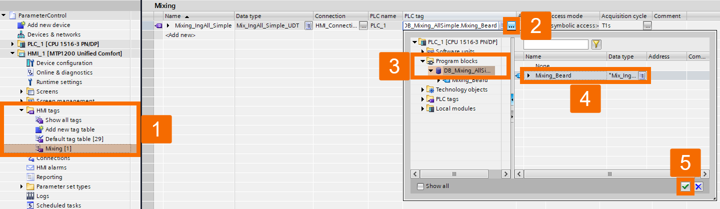 Figure 1.8: WinCC Unified Parameter Control - Selecting the PLC tag