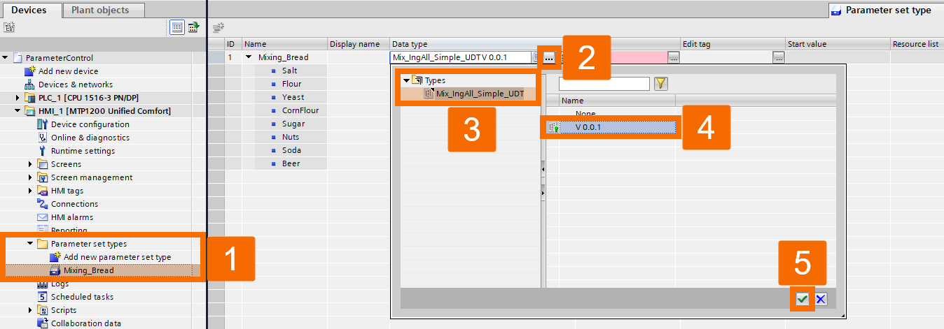 Figure 1.9: WinCC Unified Parameter Control - Defining the parameter set type