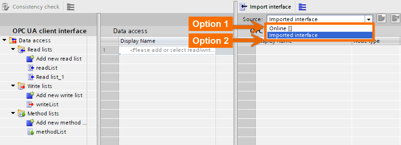 Figure 4.2: OPC UA Client setup on Siemens PLC - Selecting server data source