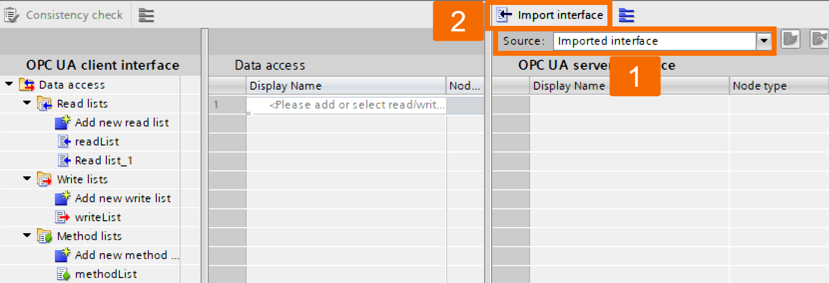 Figure 4.3: OPC UA Client setup on Siemens PLC - Importing server interface XML file