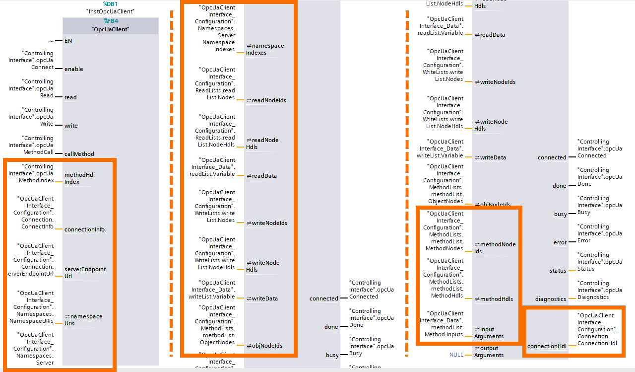 Figure 5.3: OPC UA Client setup on Siemens PLC - Connecting client interface parameters