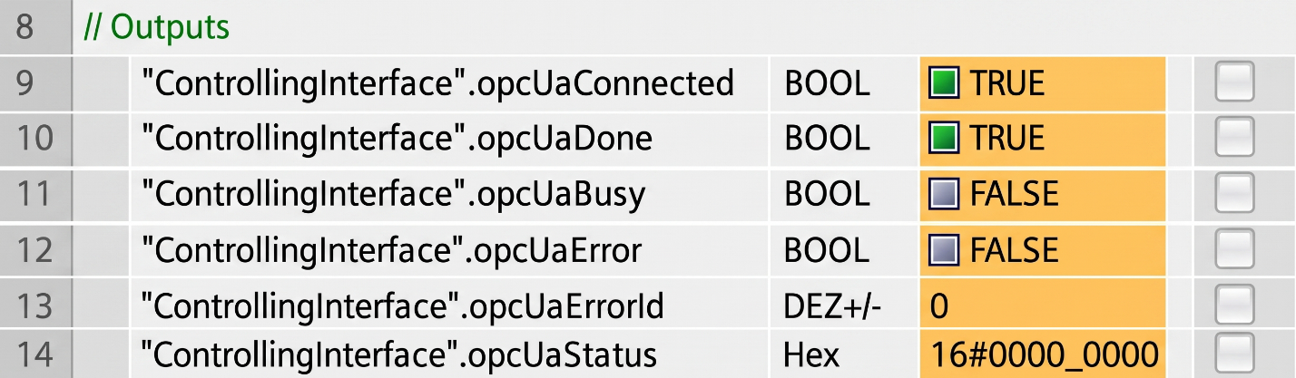 Figure 6.6: OPC UA Client setup on Siemens PLC - Verifying write execution
