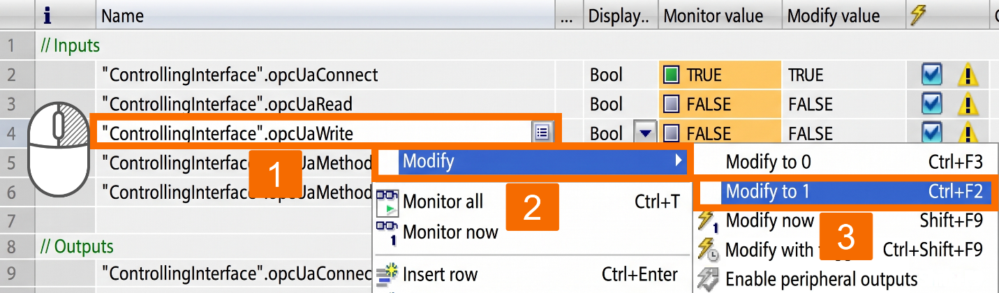 Figure 6.5: OPC UA Client setup on Siemens PLC - Triggering write operation