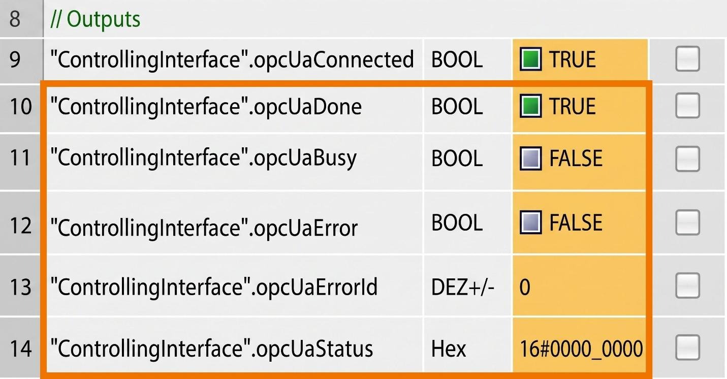 Figure 6.8: OPC UA Client setup on Siemens PLC - Validating read operation completion