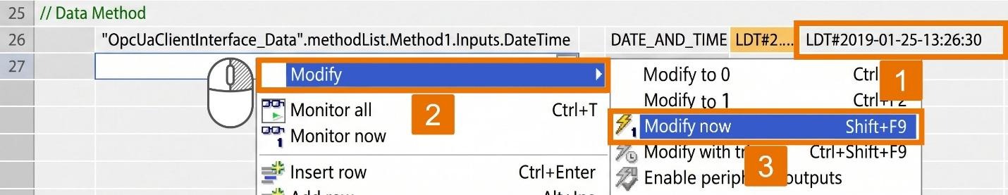 Figure 6.10: OPC UA Client setup on Siemens PLC - Calling method on the server