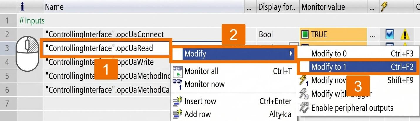 Figure 6.7: OPC UA Client setup on Siemens PLC - Reading variables from the server