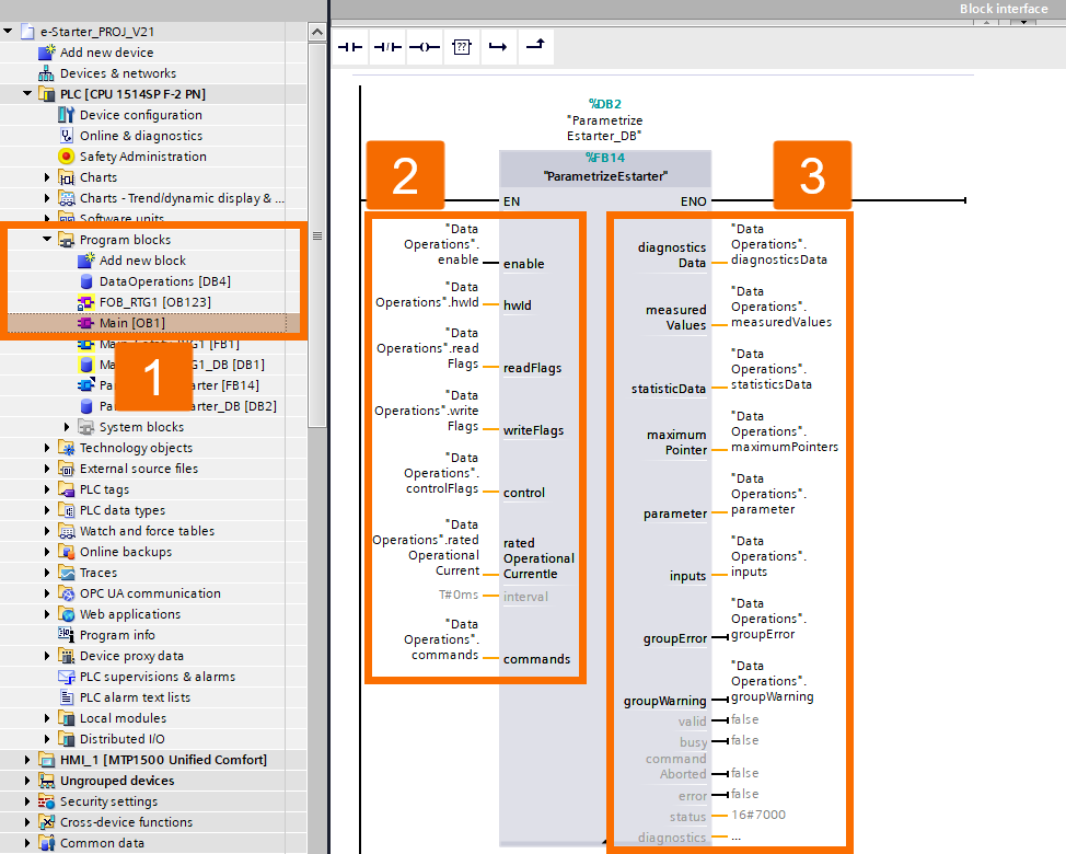 Figure 3.2: Configuring & Monitoring ET 200SP Motor Starter - Calling function block