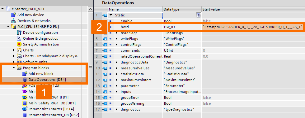 Figure 3.3: Configuring & Monitoring ET 200SP Motor Starter - Hardware ID value in DB